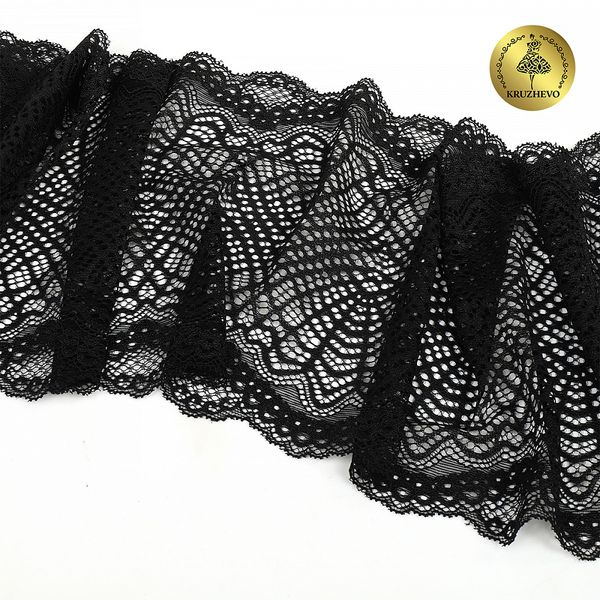 Кружево бельевое эластичное 190 мм / 3 м, 6389, цв.02 черный, Kruzhevo