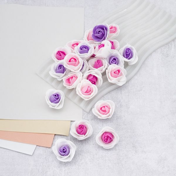 Цветочек-розочка из фоамирана 38 мм, микс №4, 3 цвета, 24 шт