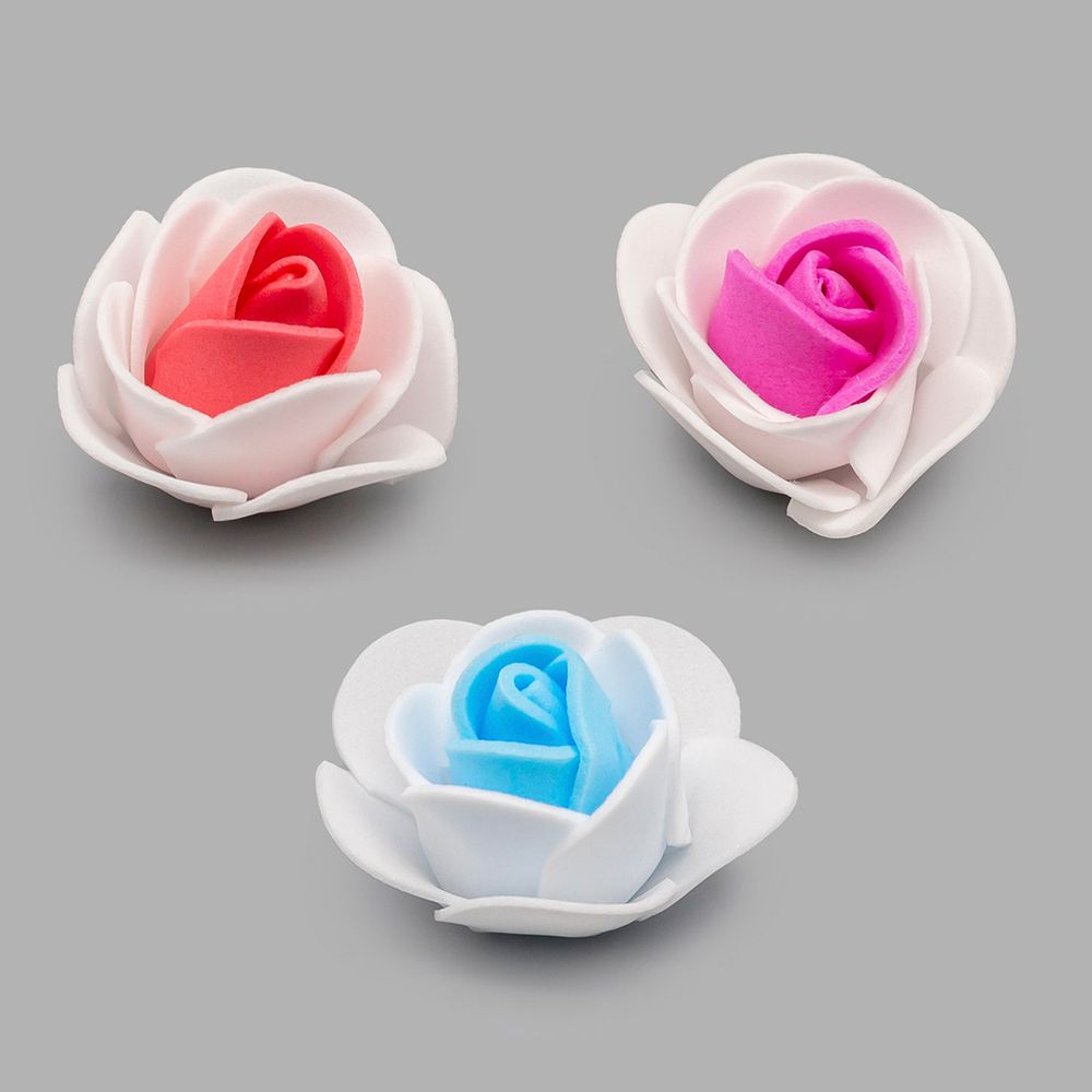 Цветочек-розочка из фоамирана 38 мм, микс №9, 3 цвета, 24 шт
