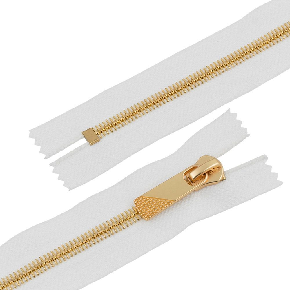 Молния металл Т8 (8 мм) 1 зам., н/раз., 20 см, декор, золото, белый, KAP-8 Gamma, 5 шт
