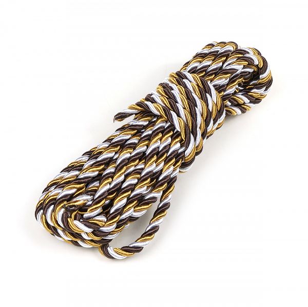 Шнур витой мебельный ⌀10.0 мм, арт.SHDV6207, цв.т.коричневый 6473+золото 6363+белый, уп.10м