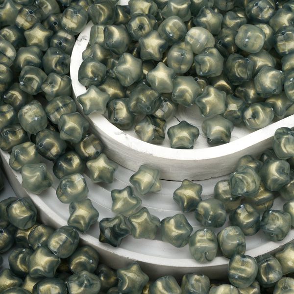 Бусины акрил 12.5х11х10.6 мм, 500 г, дымка, золот. шиммером звезда, AD009 оливковый, (7748706)7557 , Astra&Craft