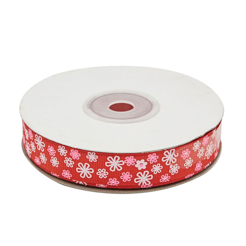 Лента репсовая (в рубчик) Цветочки 4 1,5см*22.86 м (красный)