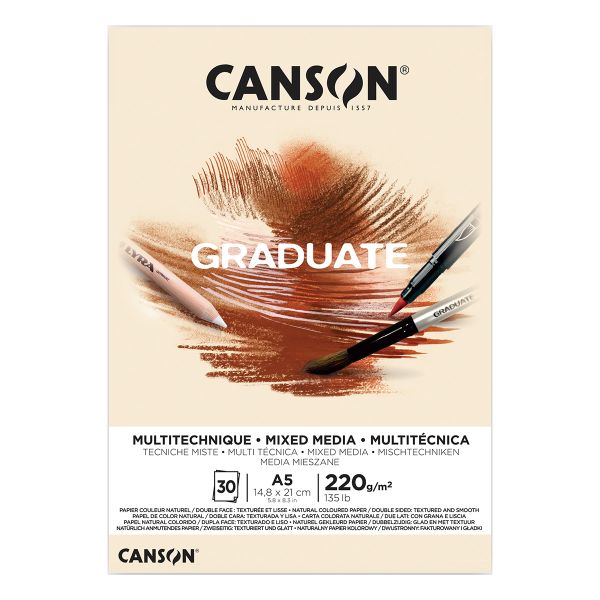 Альбом для смешанных техник Graduate Mix Media 220 г/м², A5 склейка с одной стороны 30 л, Натуральный, Canson C400110367