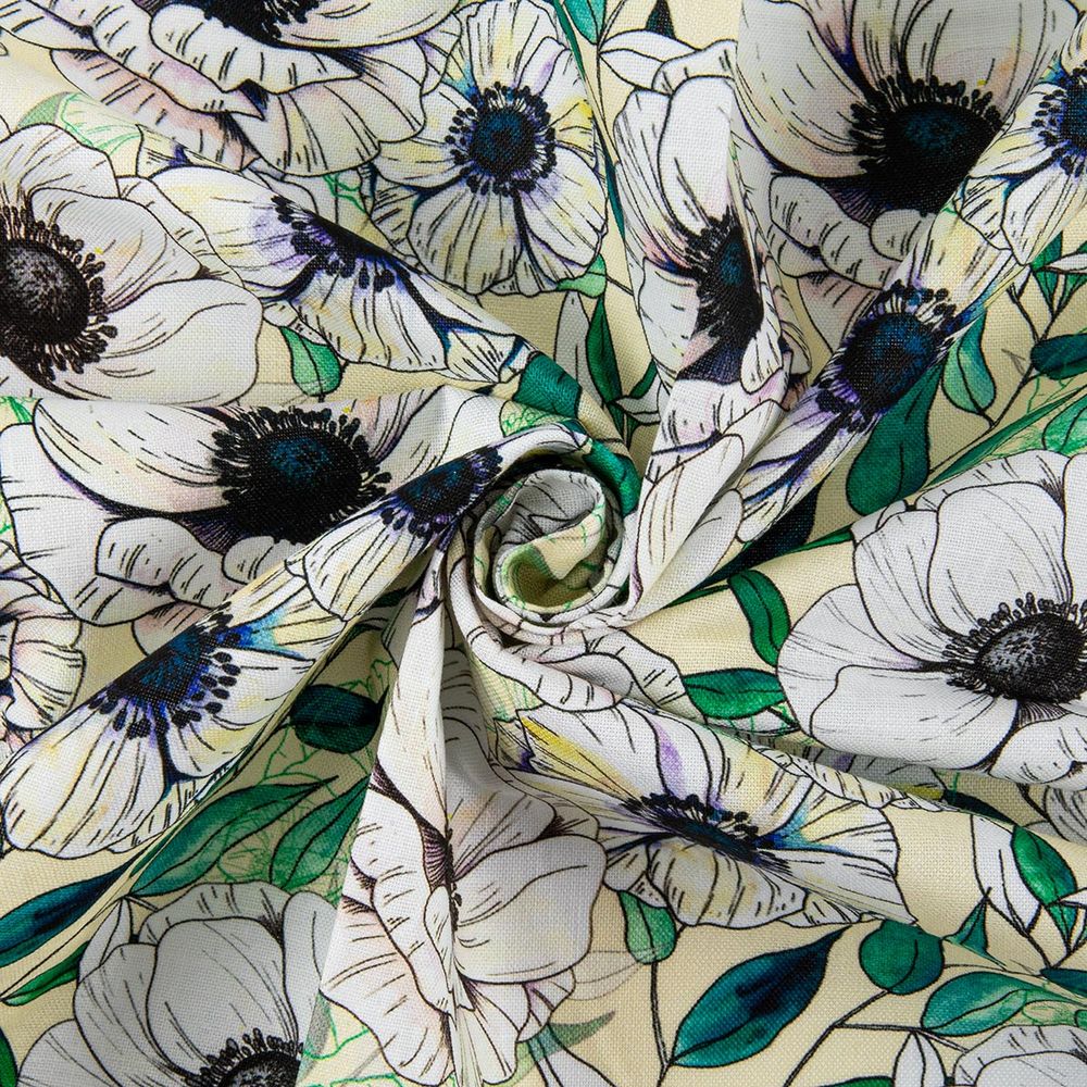 Ткань для пэчворка Peppy Цветущие анемоны 50х55 см, 140±5 г/м², ЦА-03 бл. желтый