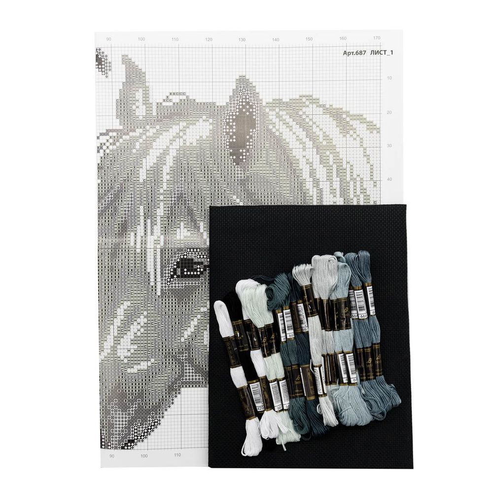 Набор для вышивания нитками Hobby&Pro, Белые кони, 29х27 см