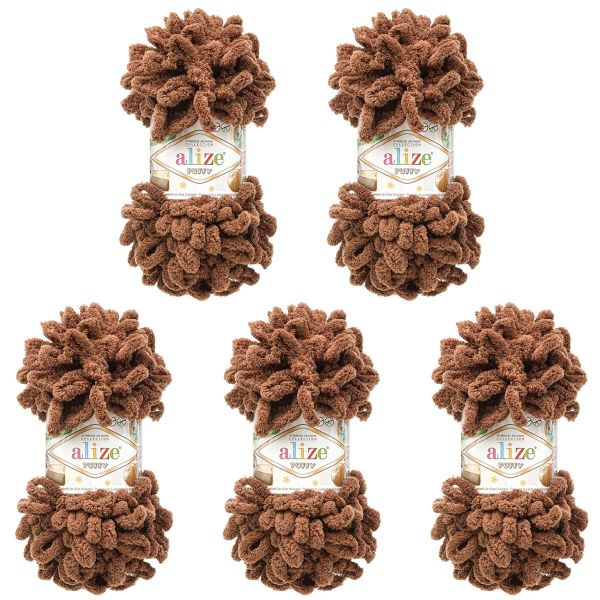 Пряжа Alize (Ализе) Puffy / уп.5 мот. по 100 г, 9м, 493 темно-коричневый