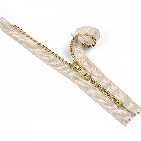 Молния металл джинсовая Т5 (5 мм) 1 зам., н/раз., 18 см, золото, цв.F307 натуральный, Mzipp, 50 шт