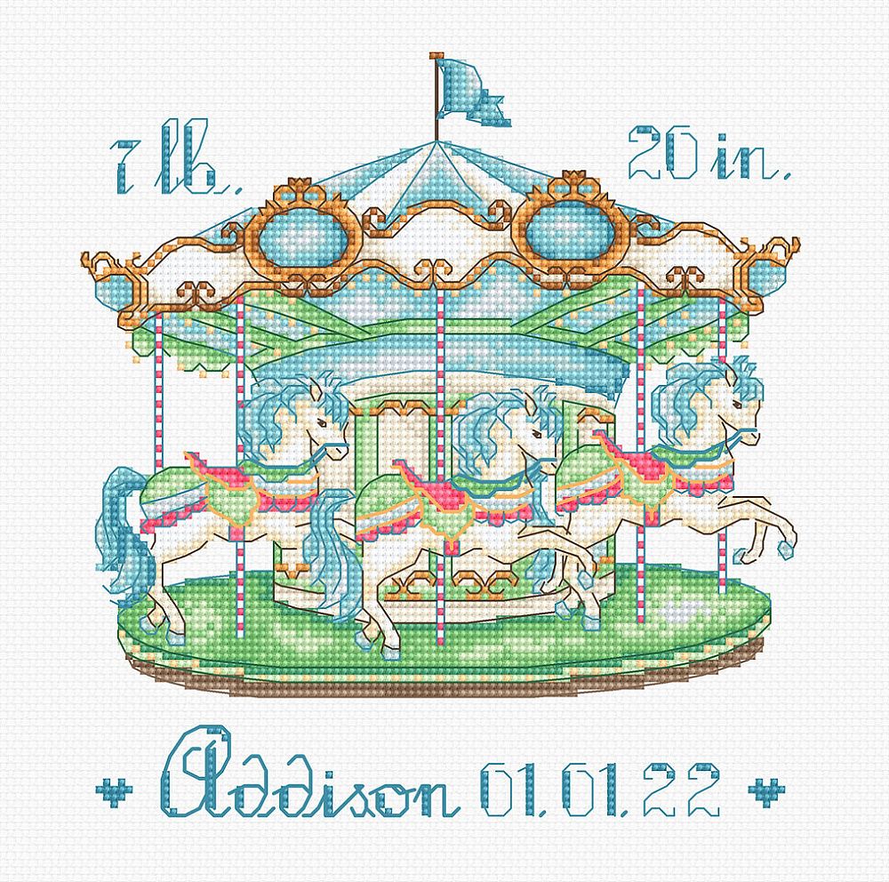 Набор для вышивания нитками LetiStitch, Детская карусель, 16.5х15.5 см