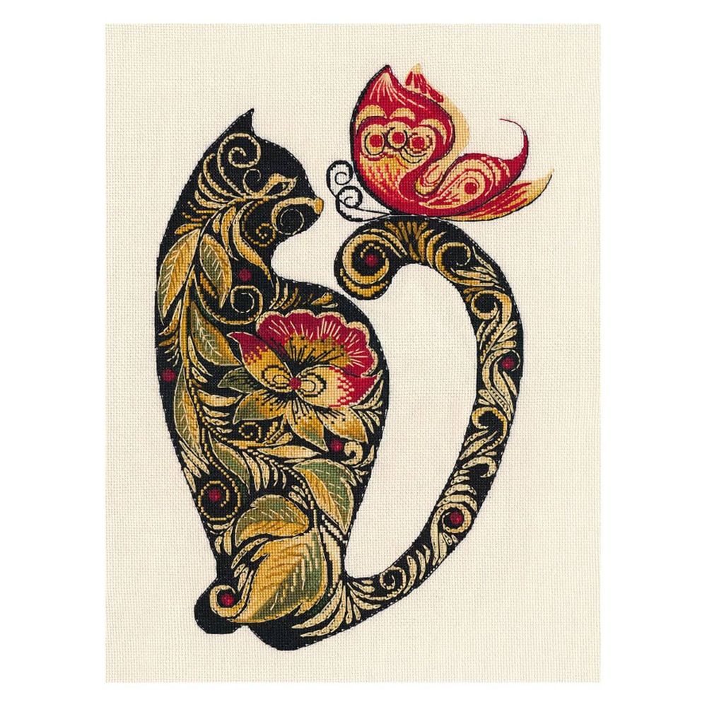 Набор для вышивания нитками Овен 1458, Русские узоры. Кошка 23х34 см