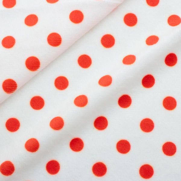 Мех коротковорсовый 1,5мм с принтом горох, 47*47см (±2см), 100% п/э (белый/красный) 29491