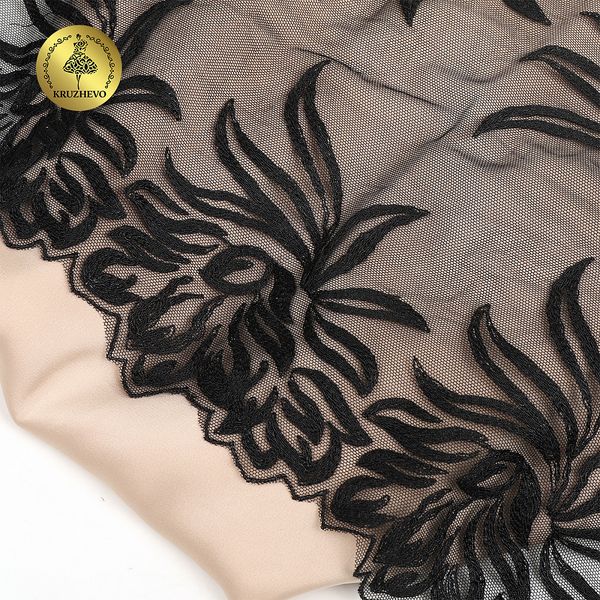 Кружево на сетке (вышитое) арт.T98 245мм цв.черный уп.7м, Kruzhevo