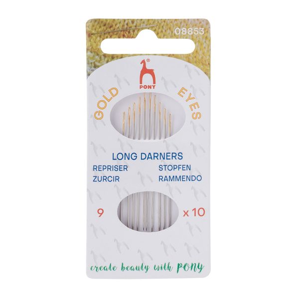 Иглы ручные для штопки длинные Long Darners №9 с золотым ушком, 10 шт, Pony, 08853