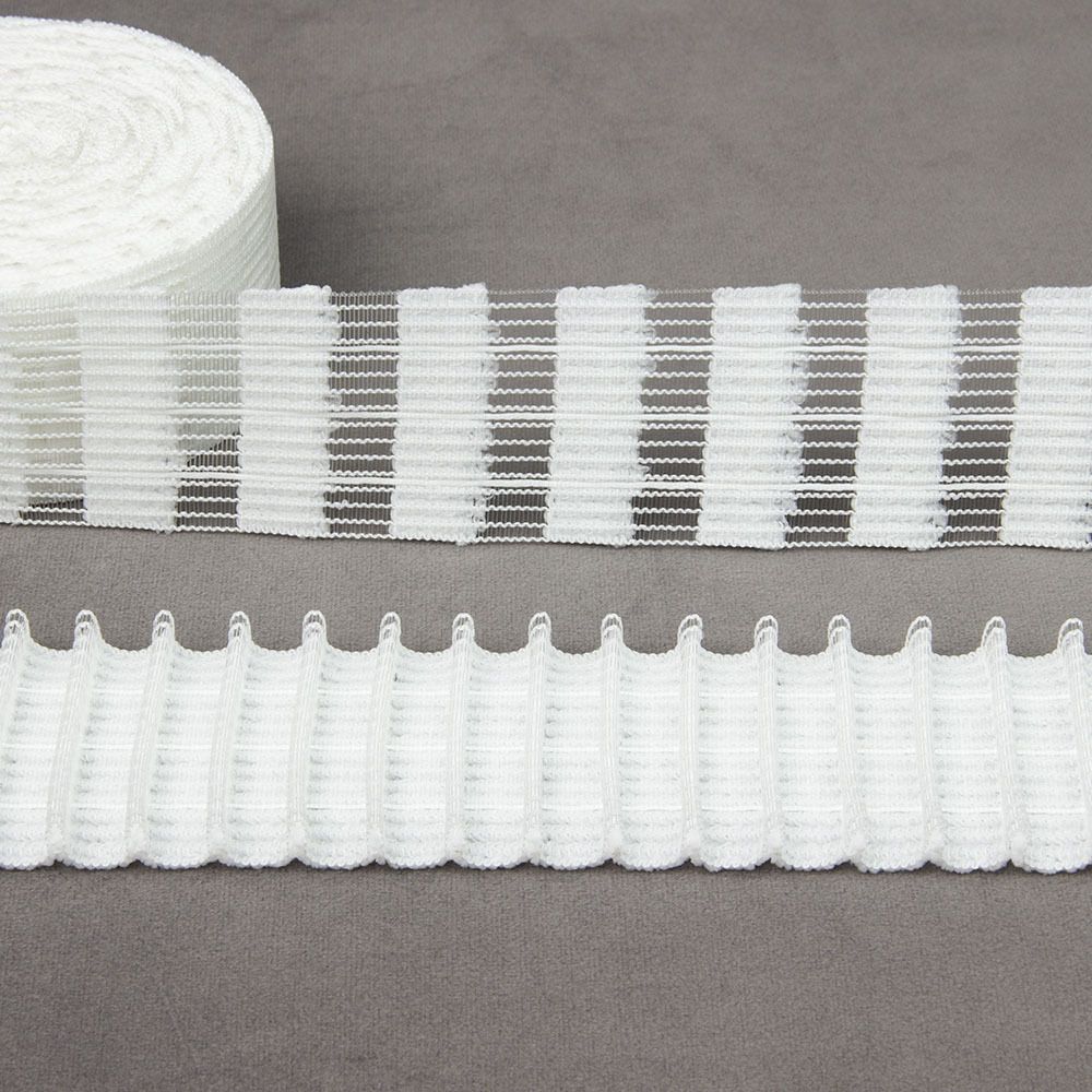 Лента (тесьма) шторная: сборка параллельная (1:2) 50 мм / 50 метров, (3 шнура) для велкро, белый, С01/50