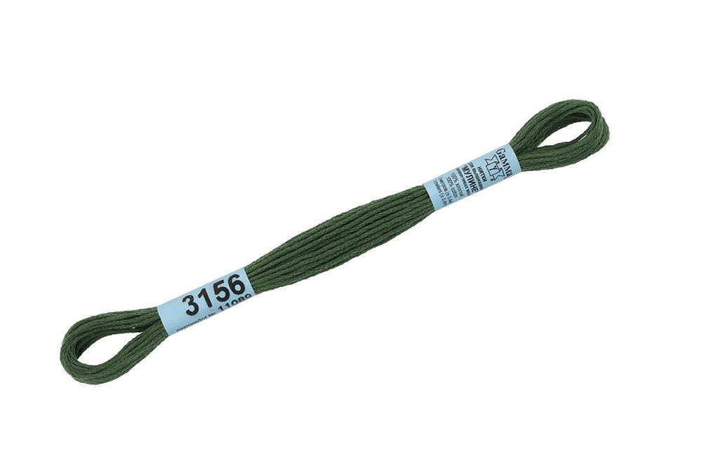 Мулине Gamma 100% хлопок, цв.3156 зеленый-хаки, 24 мотка по 8 метров