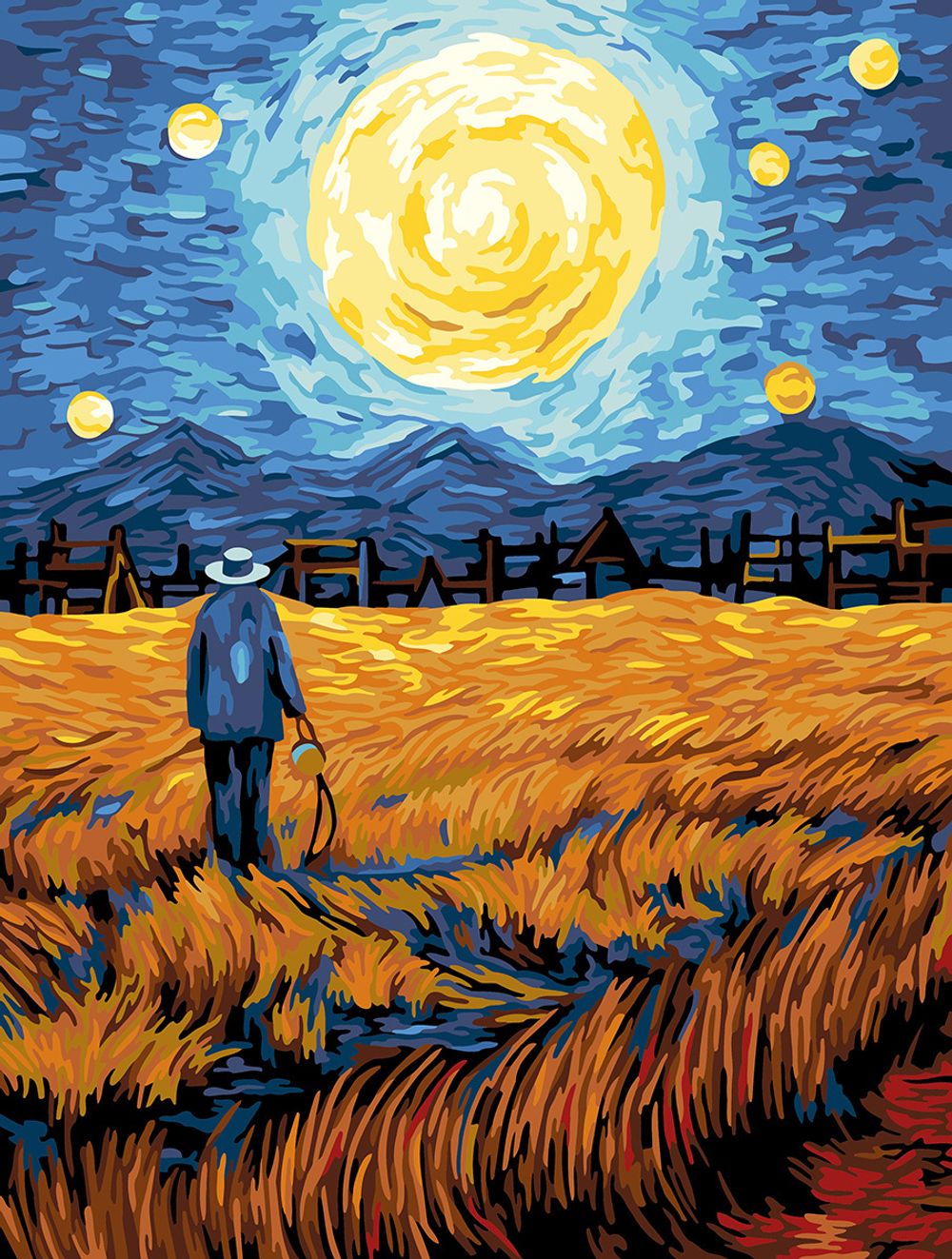 Картина по номерам Фрея PNB/PMC-295, Звездная ночь над полем, (цветной холст) 40х30 см