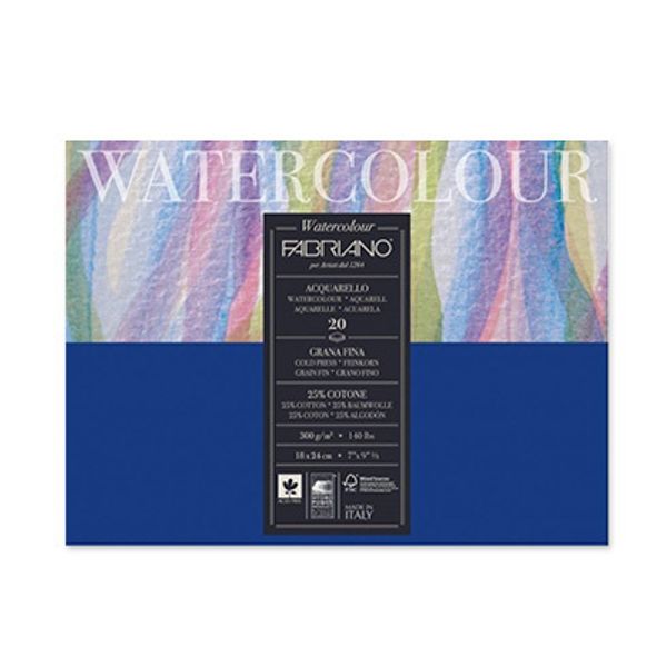 Альбом для акварели 300 г/м², 36х48 см, склейка с одной стороны 6х12 л, 17313648 мелкозернистая, Fabriano Watercolour