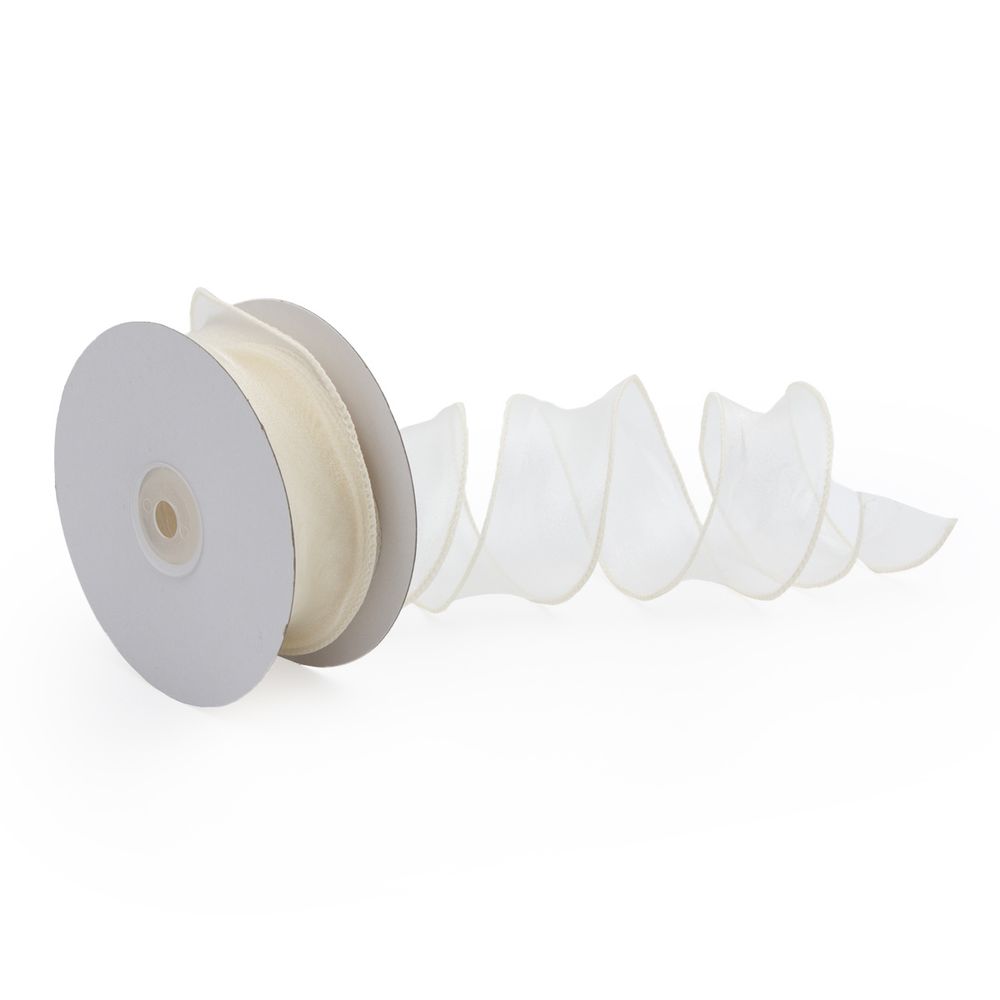 Лента декоративная с волнистым краем 38.0 мм / 18.29±1 метров, 100% органза, (02 молочный)