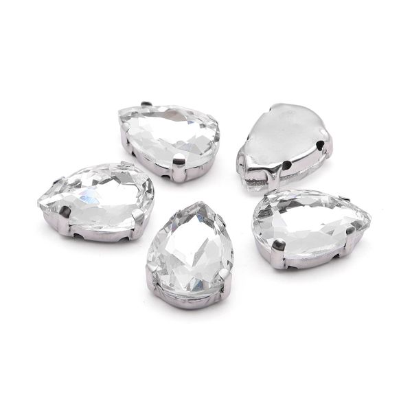 Хрустальные стразы в цапах формы капля, белый 10х14 мм, 5 шт., АЦ001НН1014