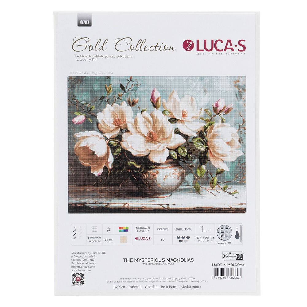 Набор для вышивания нитками Luca-S G707, гобелен Таинственные магнолии, 26,5х20см