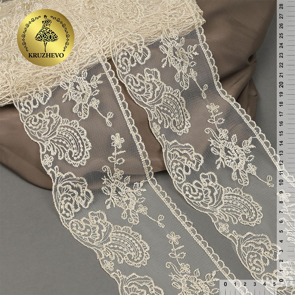 Кружево на сетке широкое 105 мм, BL.40467, цв.бежевый, уп.13.71м, Kruzhevo
