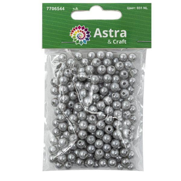 Бусины пластик (жемчуг) ⌀6 мм, 25 г, Astra&Craft, 031 NL серый