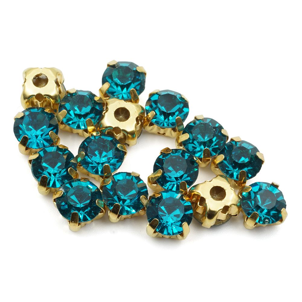 Хрустальные стразы в цапах круглые (золото) лазурный 6х6 мм, 20 шт/упак. Astra&Craft, ЗЦ005НН66