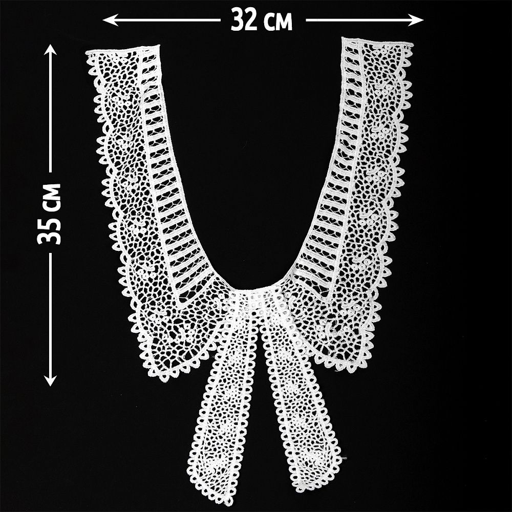 Накладной кружевной воротник 32х35 см, матовая нить Kruzhevo TBY.13/188, цв.белый уп.1шт