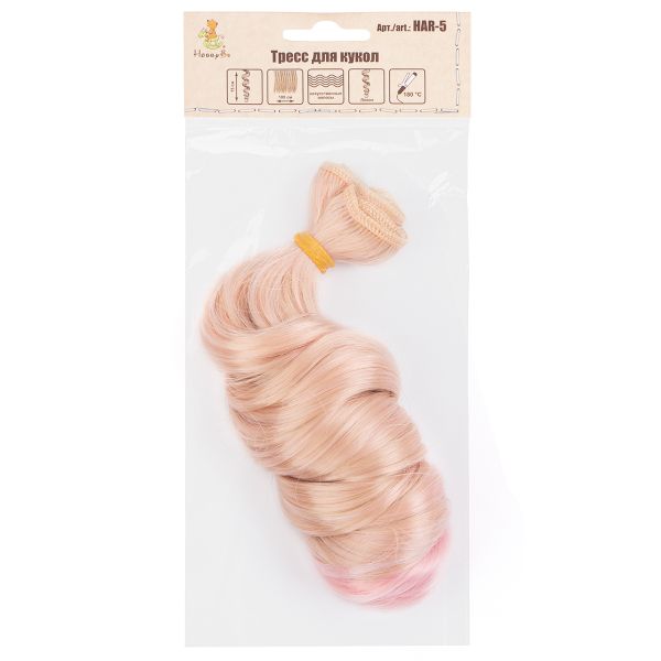 Трессы для кукол 15 см, 100 см, 38 г, 37 блонд, розовый, HobbyBe HAR-5