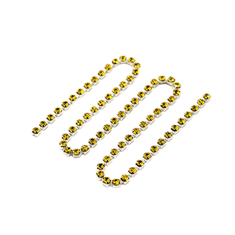 Стразовые цепочки (серебро), цвет: желтый, размер 3 мм, 30 см/упак., ЦС008СЦ3
