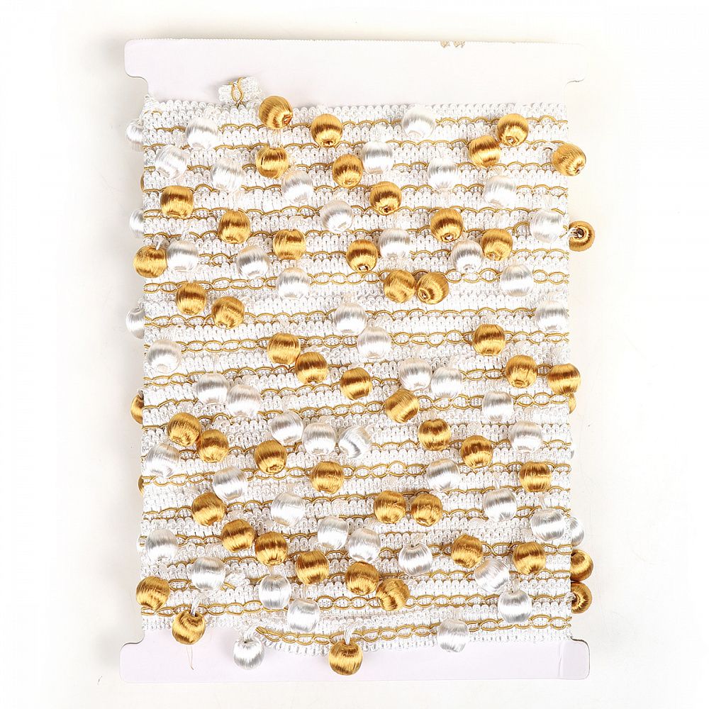 Бахрома отделочная 40.0 мм / 10 метров, 6152-0332, цв.белый+золото 6362