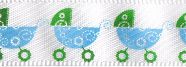 Лента атласная с рисунком 12.0 мм / 22.8±1 метра, G2/001 коляска/белый, Gamma ALP-122