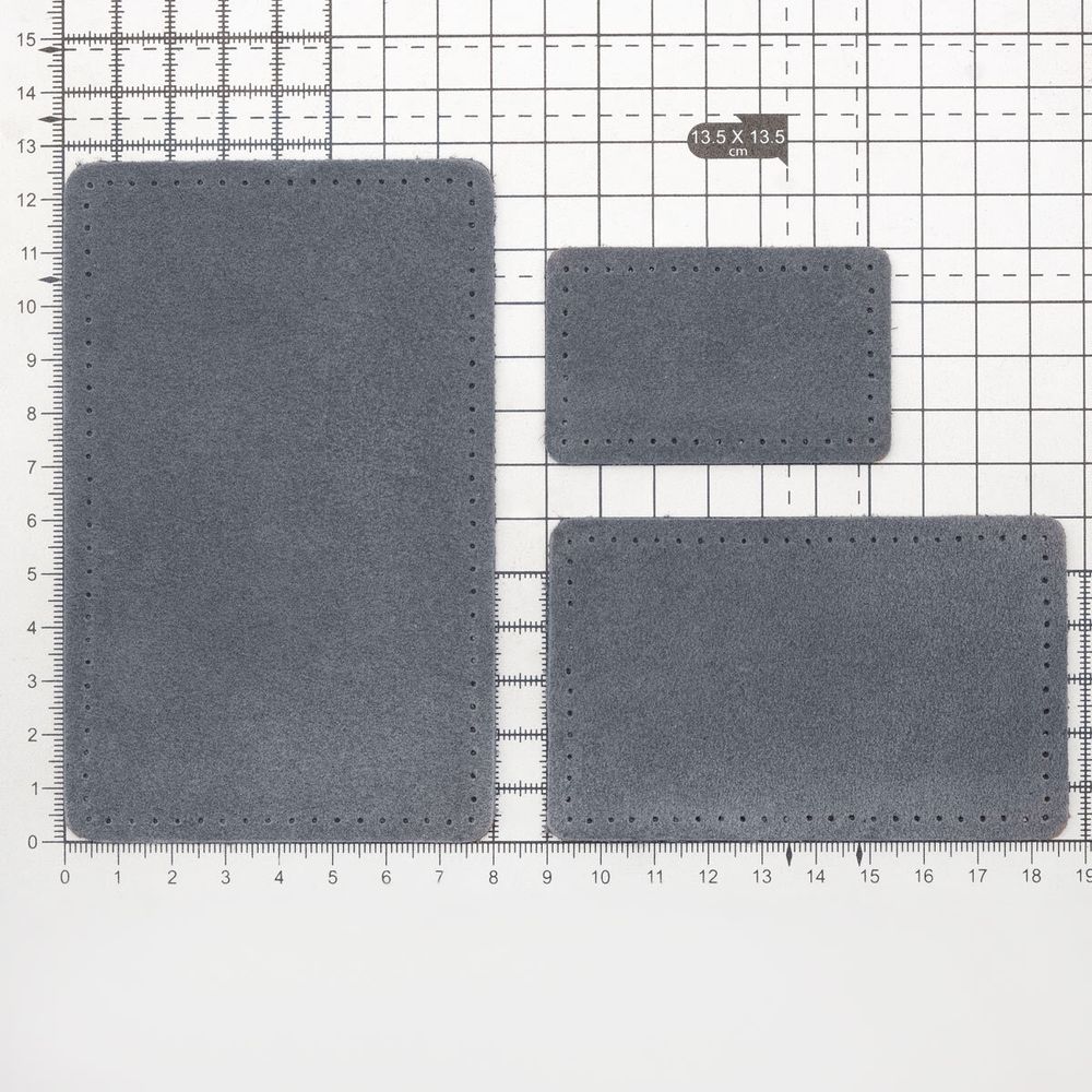 Набор заплаток пришив. из замши, прямоуг-к 4х6,4см, 6х9,6см, 8х12,7см, с перфорацией, 3 шт (26 серый), 59403