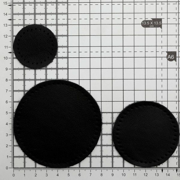 Набор заплаток пришивных из кожи, круг ⌀4см, 6см и 8см, с перфорацией, 3 шт, 100% кожа (01 черный), 9401