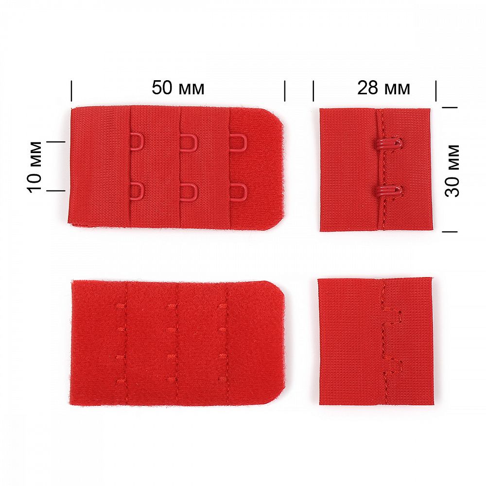 Застежки для бюстгальтера 3х2, 30 мм, 100 шт, SD163 красный, M09768