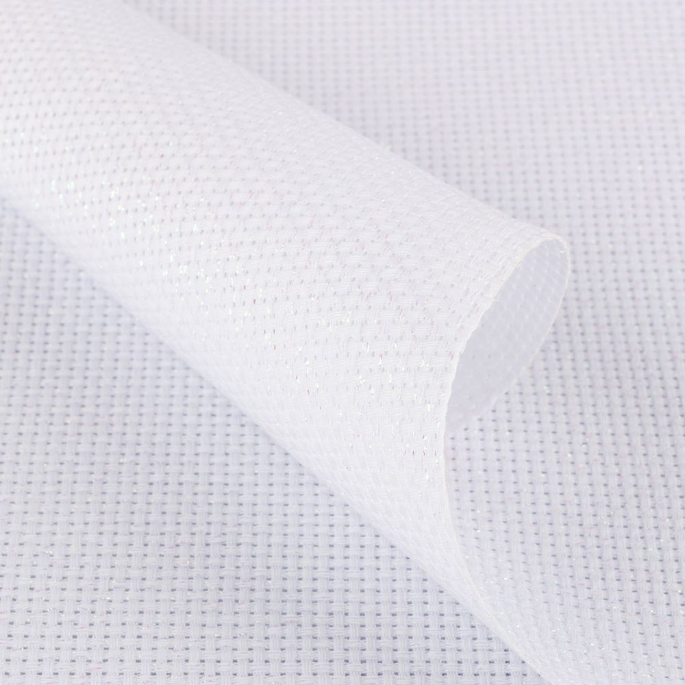 Канва Aida 11 ct, 150х100 см, 95% хлопок, 5% терилен, белый с Перламутровым люрексом, Gamma K03L