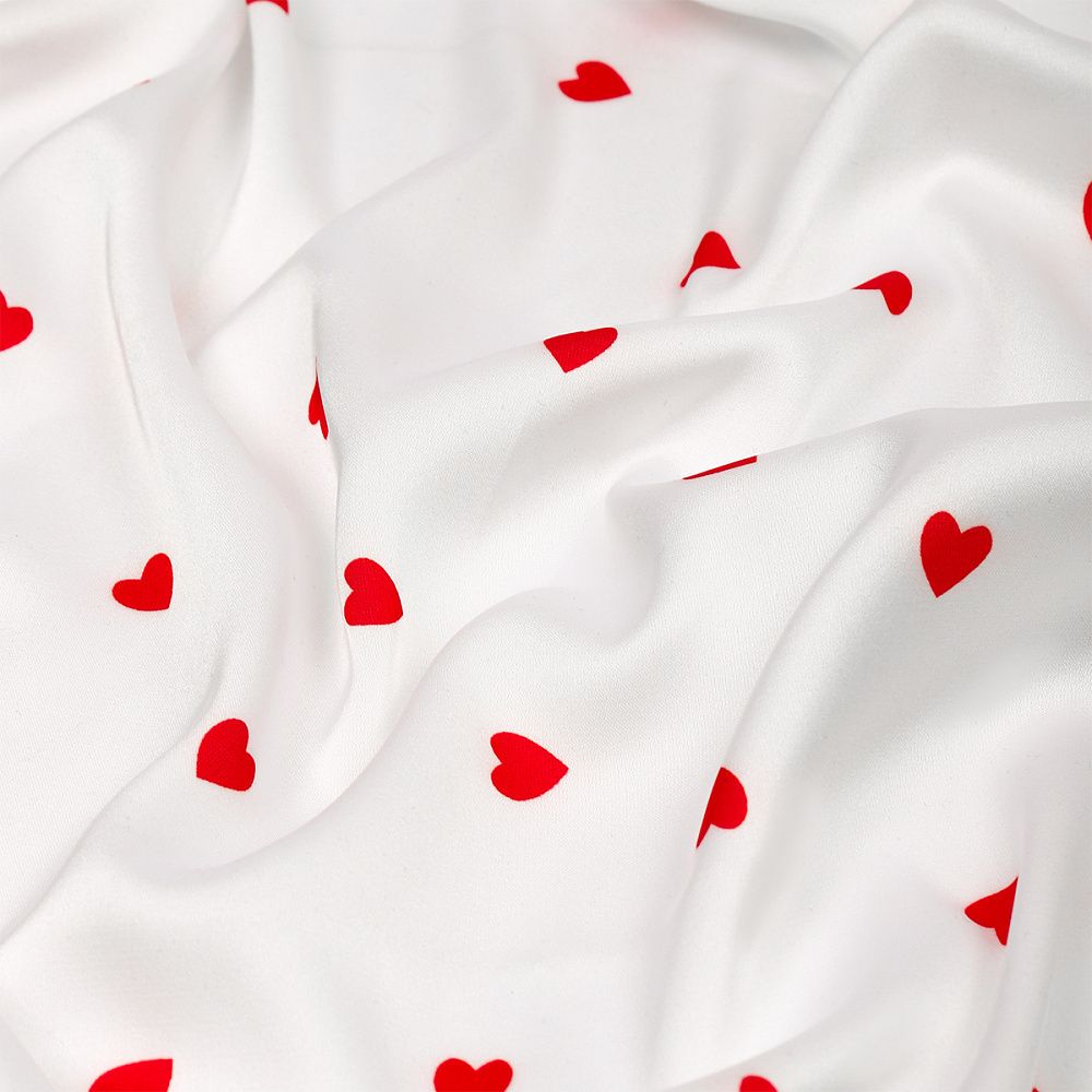 Шелк Армани 90 г/м², 150 см / 2 метра, TBYArm-hrt1, белый сердечки
