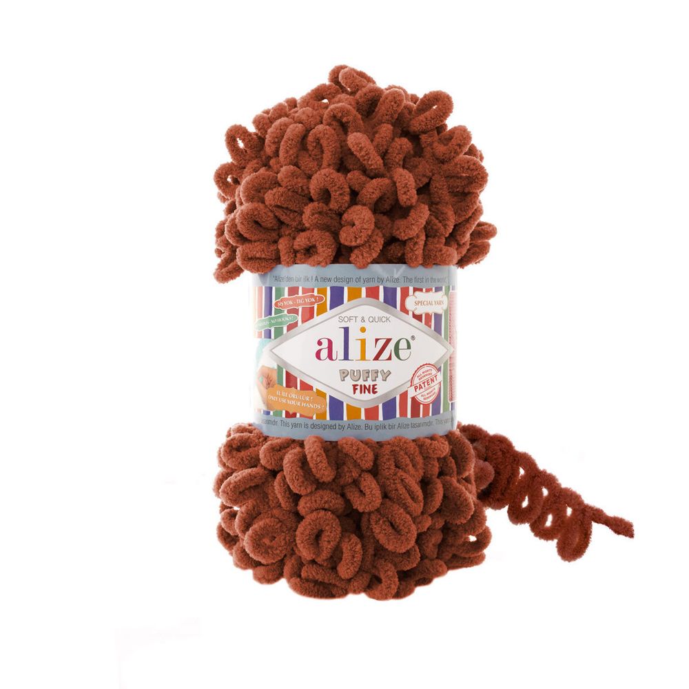 Пряжа Alize (Ализе) Puffy Fine / уп.5 мот. по 100 г, 14м, 090 терракот A