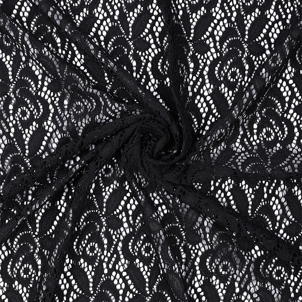 Ткань кружевная гипюр стрейч 160 г/м², ш.150см, арт.SZ031636 цв.черный, уп.25м