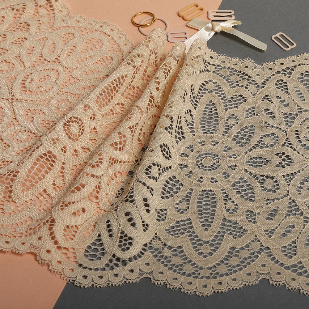 Кружево бельевое эластичное 195 мм / 3 метра, TBY.L1189, цв.126 бежевый