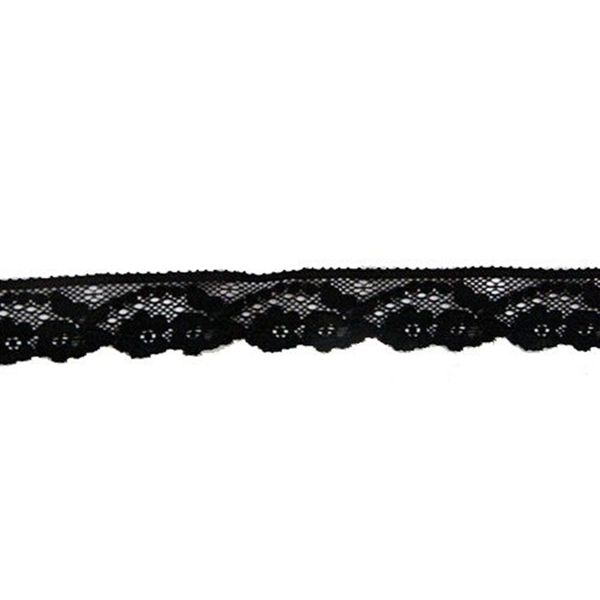Кружево эластичное (стрейч) 30 мм, черный, 15 м