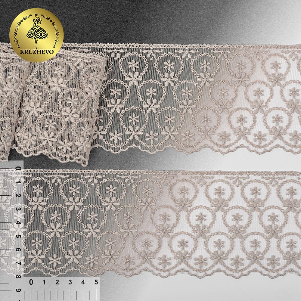 Кружево на сетке 80 мм, диз. 188, цв.373 песочный уп. 14 м, Kruzhevo