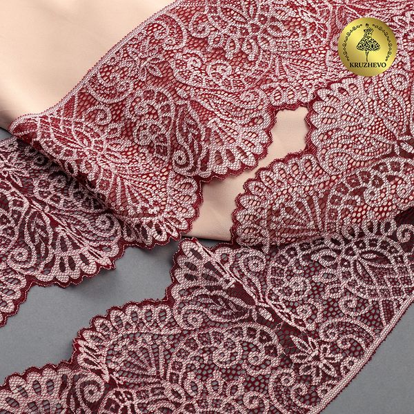 Кружево эластичное (стрейч) 110 мм, 40992PP цв.бордо+св.розовый, 3 метра, Kruzhevo