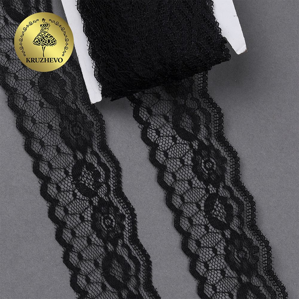 Кружево отделочное в стиле "трикотаж", уп.22.86 м, цв.черный