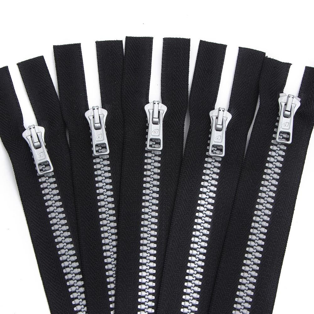 Молния трактор Arta Т5 (5 мм) 1 зам., разъем., 80 см, Decor, разъем., цв. 2076 -F цв. 077 черный / 991 алюминий, уп.5 шт