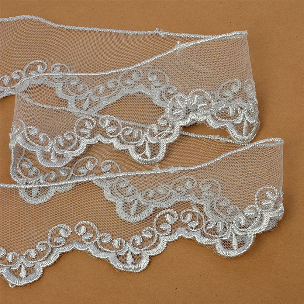 Кружево на сетке 50 мм / 13.71 метра (жесткая сетка), Exclusive TBY 2BS228K1, цв.E1015 серый, Kruzhevo