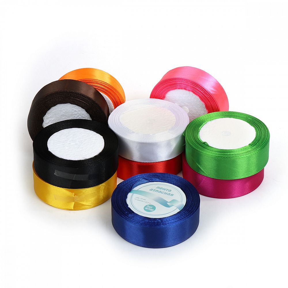 Лента атласная 1-сторонняя 25.0 мм / 10 шт по 22.5±1 метра, набор Микс2, Magic4Hobby