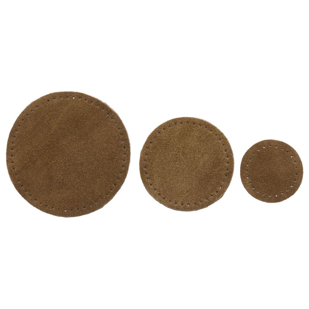 Набор заплаток пришивных из замши, круг ⌀4см, 6см и 8см, с перфорацией, 3 шт, 100% кожа (32 кэмел), 59401