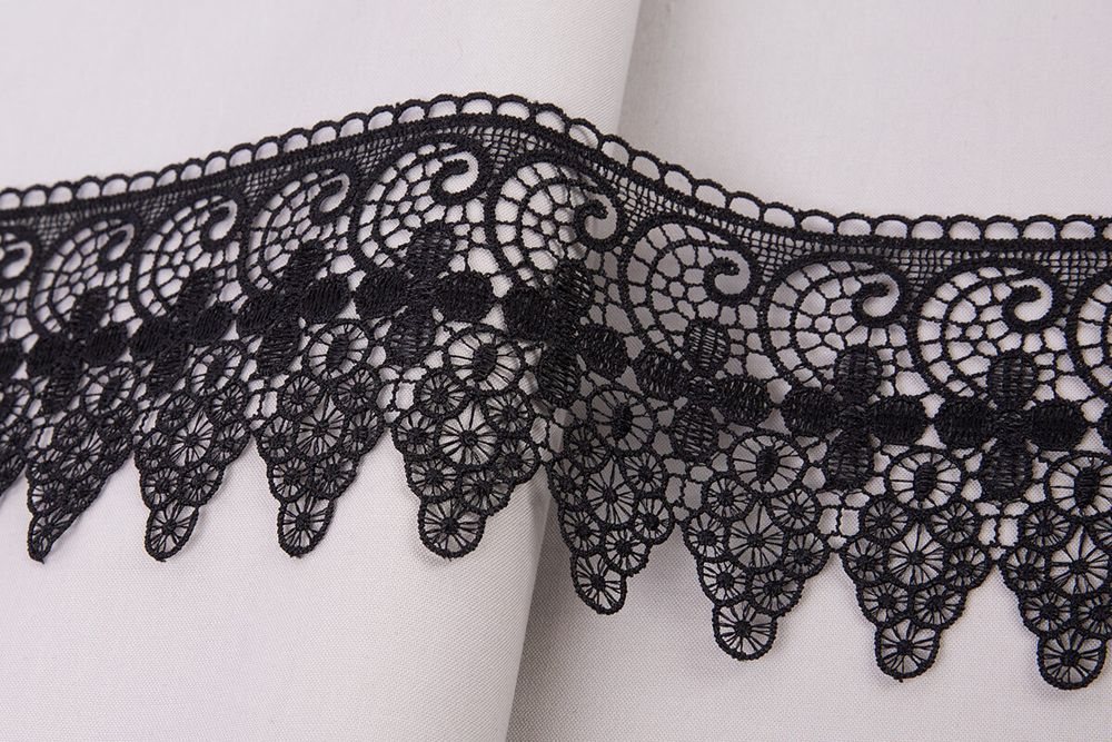 Кружево гипюр (плетёное) 95 мм / 10 ±0.2 м, Турция, черный, Blitz BLGM-9501