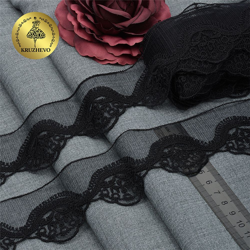 Кружево на сетке 50 мм / 18.28 метров, Ideal Lux (матовая нить), TBY.ZX-2 50мм цв.6 черный уп.18.28м, Kruzhevo